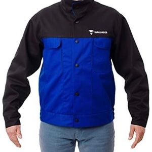 Waylander Flame Resistant Cotton Welding Jacket Snap Button - Black/Blue (SMALL)